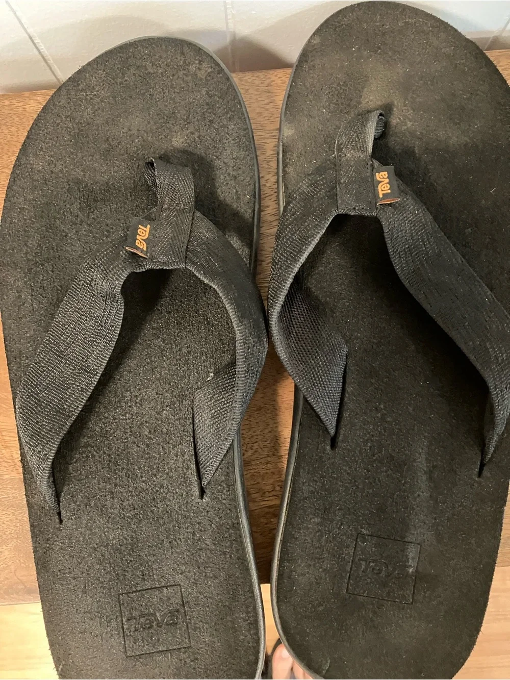 Teva Black Women's Foam Strap Flip Sandals with Orange Logo